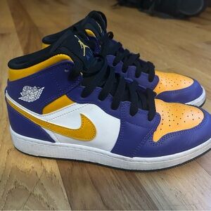 Jordan Purple and Yellow Mid Sneakers